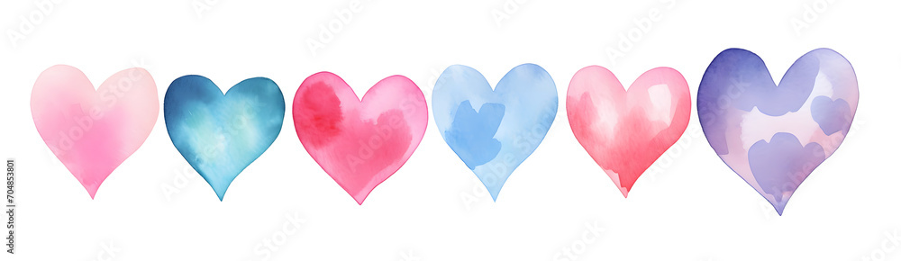 Valentine's day. Set of hand painted watercolor hearts Isolated on white background