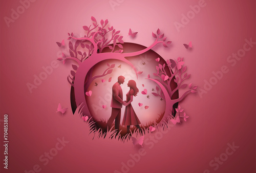 Couple Holding Hands Under Blossoms — Valentine Forest Romance