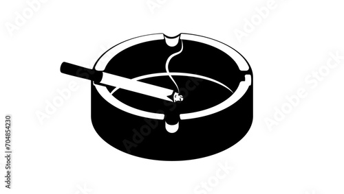 Cigarette with smoke lying on the ashtray, black isolated silhouette