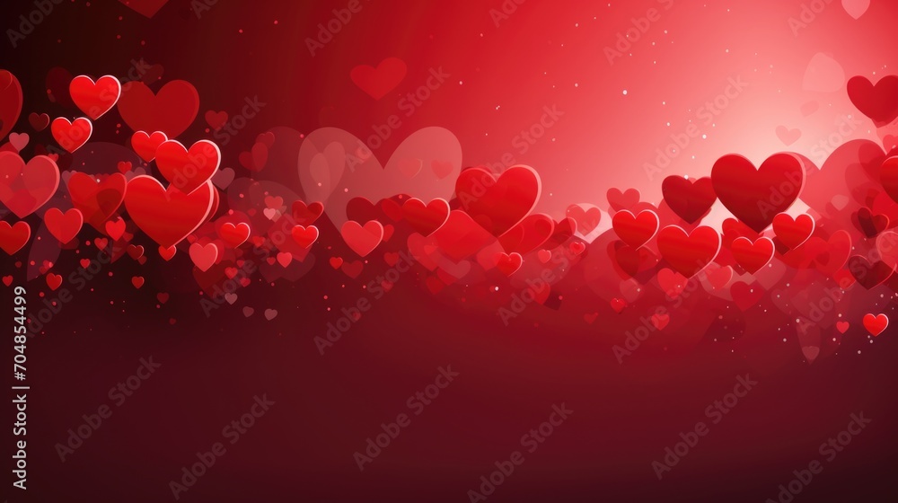 Bright red background with may hearts, valentine's day.