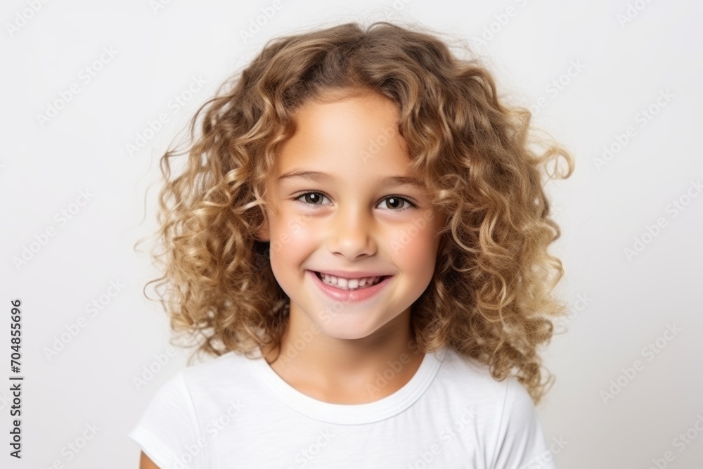 Portrait of a cute little girl with curly hair on white background Portrait of a cute little girl with curly hair on white background