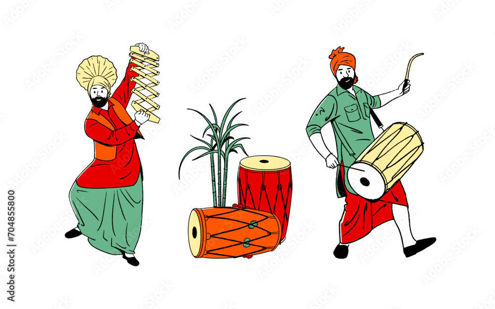 Lohri, Vaisakhi Indian Festival, Panjabi Man dancing, Dhol vector illustration Lohri, Vaisakhi Indian Festival, Panjabi Man dancing, Dhol vector illustration