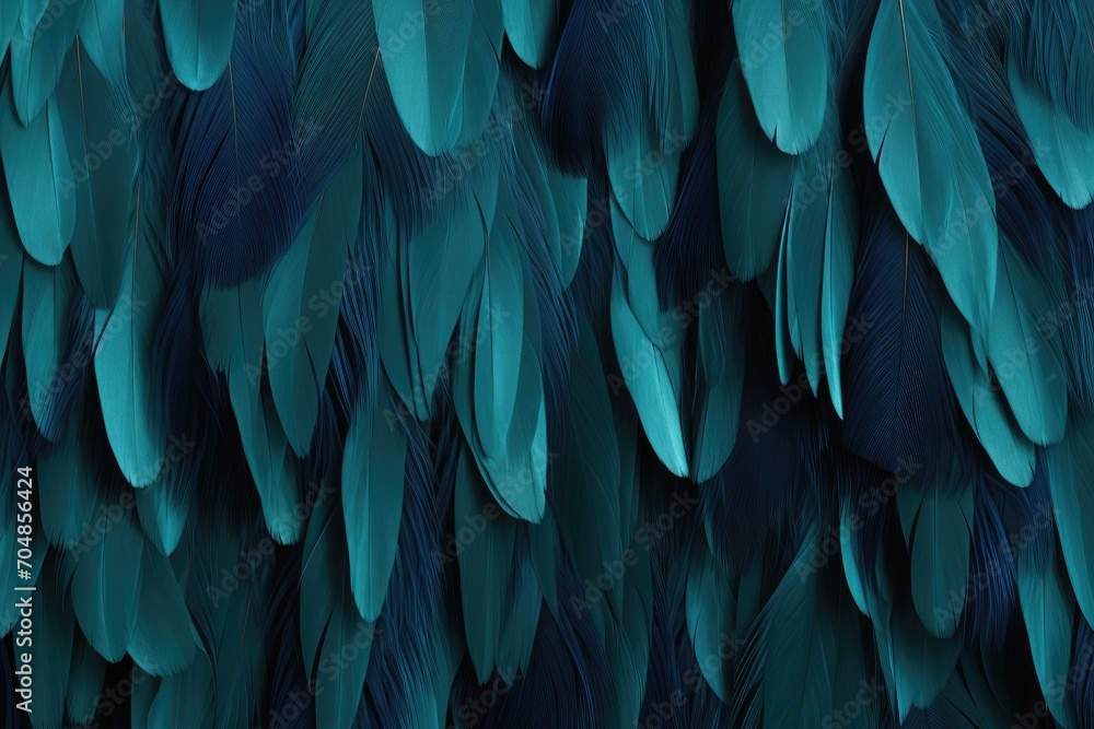 Beautiful feathers background in dark teal blue and black colors. Closeup image of colorful fluffy feather. Natural pattern. Minimal abstract composition with copy space Beautiful feathers background in dark teal blue and black colors. Closeup image of colorful fluffy feather. Natural pattern. Minimal abstract composition with copy space