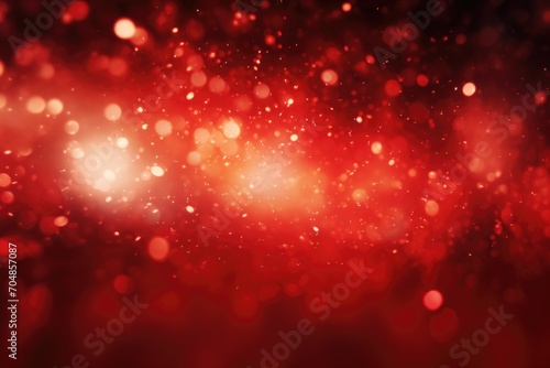 Abstract bright red glitter lights background. Circle blurred bokeh. Romantic backdrop for Christmas, Valentines day, womens day, holiday or event