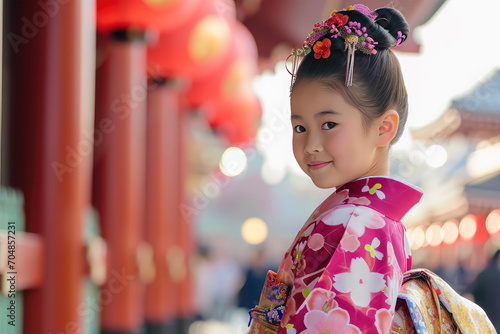 girl in temple in japan on background