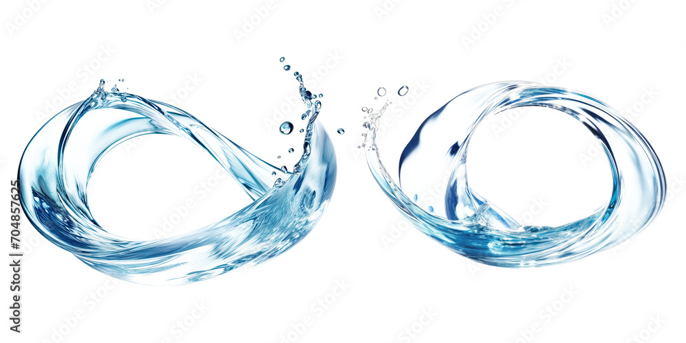 Blue water swirl splash with little bubbles isolated on clear png background, liquid flowing in form of wave - obrazy, fototapety, plakaty 