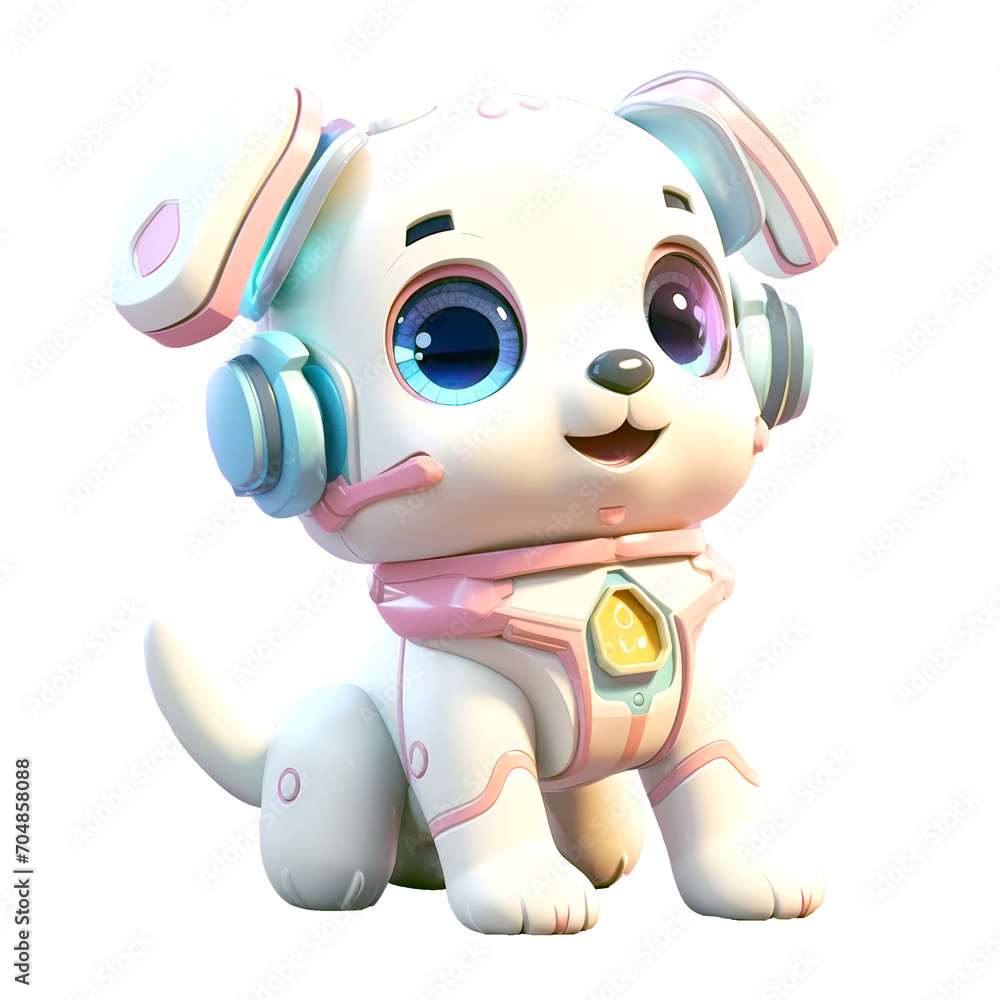 Robotic dog futuristic illustration. Cartoon electronic pet, robot puppy, modern kids toy isolated design element. Digital technology, robotics and automation, innovation and artificial intelligence