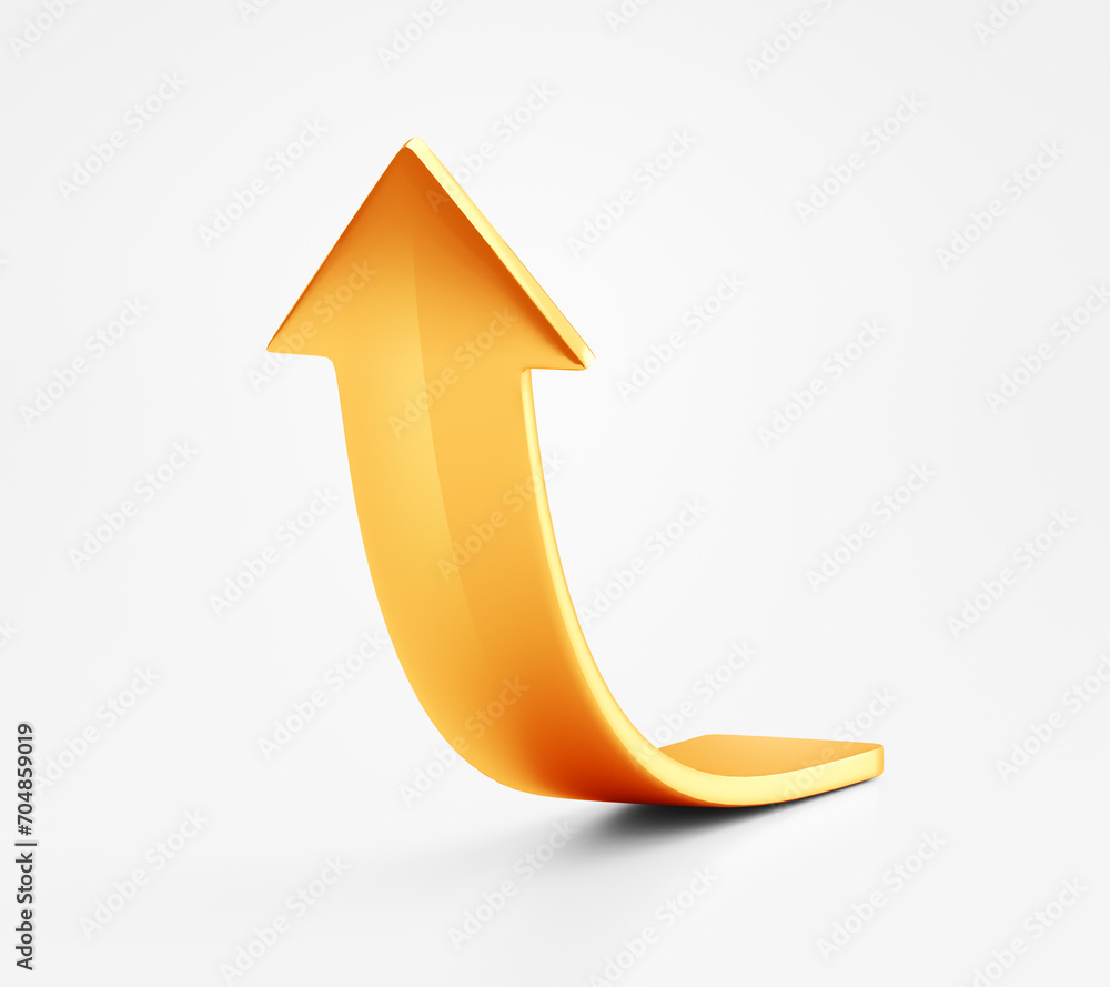 Up arrow gold 3d icon isolated on white illustration background of success business symbol bank finance concept or golden growth money sign promotion shopping purchase bonus reward coin cash currency. Up arrow gold 3d icon isolated on white illustration background of success business symbol bank finance concept or golden growth money sign promotion shopping purchase bonus reward coin cash currency.