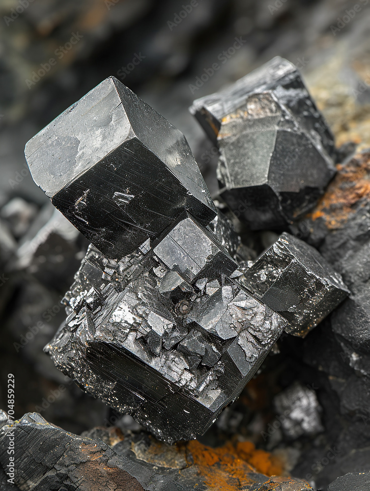 Silver, Galena, pure ore from a nugget from the mine. Natural mineral form of lead, silver sulfide Silver, Galena, pure ore from a nugget from the mine. Natural mineral form of lead, silver sulfide