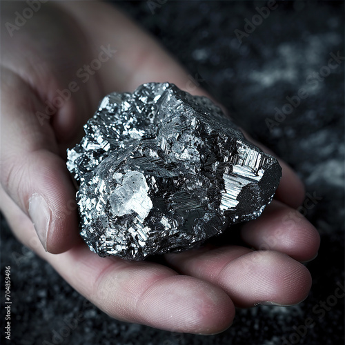 Silver, Galena, pure ore from a nugget from the mine. Natural mineral form of lead, silver sulfide