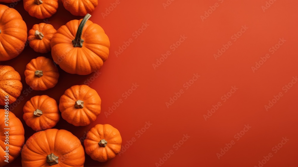 Little pumpkin and autumn maple leaf on the orange color background with copyspace area. Autumn background concept. Little pumpkin and autumn maple leaf on the orange color background with copyspace area. Autumn background concept.