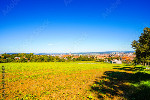 View of the city of Bamberg in Bavaria with the surrounding landscape. 