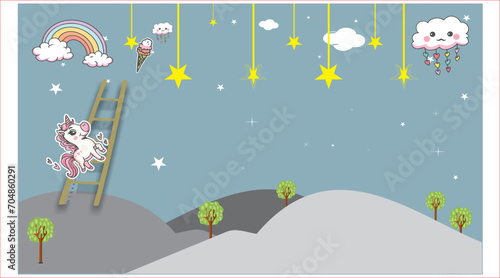 Wallpaper rom for kids Mount Nature Yellow Star