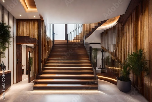 modern Interior design of modern entrance hall with staircase