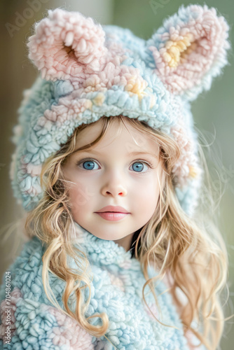 Blonde girl, with long hair, dressed in Easter theme costumes, Easter celebration in March, people concept, generative ai
