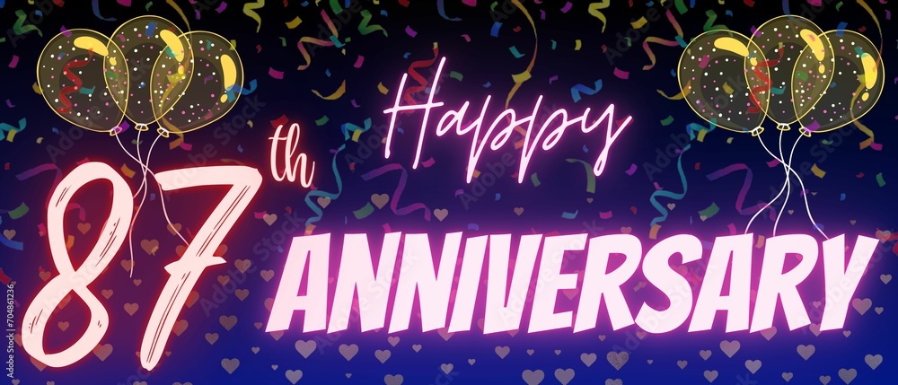 87th anniversary neon calligraphy text and number. Confetti and ...