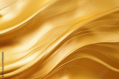 Shiny smooth golden luxury fabric background. Gold draped silk satin. Backdrop for design card, poster, banner, flyer for award, reward, Christmas, birthday, wedding
