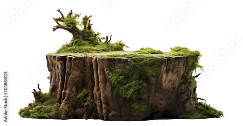 Moss-covered old tree stump cut out photo