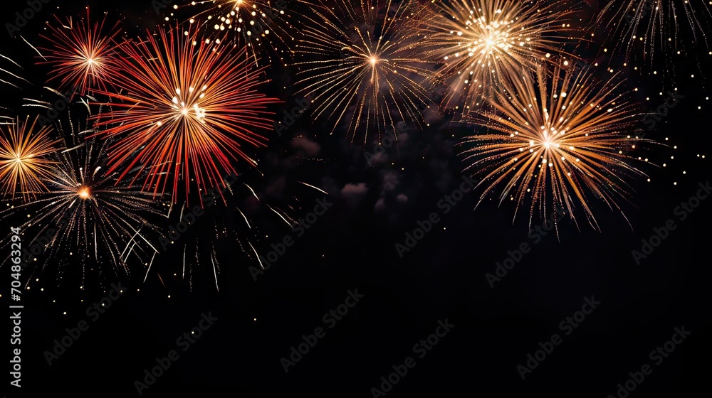 bright unforgettable festive golden fireworks against the backdrop of the black sky, copy space bright unforgettable festive golden fireworks against the backdrop of the black sky, copy space