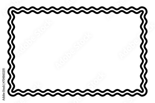 Two bold wavy lines forming a rectangle frame. Decorative and snake-like rectangular border, made by two serpentine lines. Isolated black and white illustration, on white background. Vector. photo