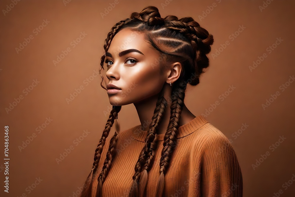 My braids are my crown. Cropped portrait of an attractive young woman posing in studio against a brown background My braids are my crown. Cropped portrait of an attractive young woman posing in studio against a brown background