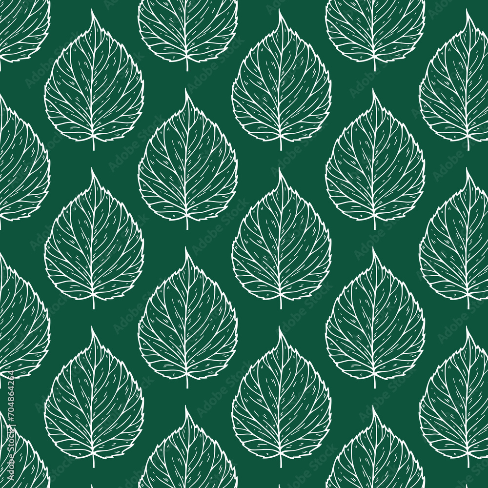 Obraz premium Vector leaf outline sketch illustration seamless repeat pattern digital artwork