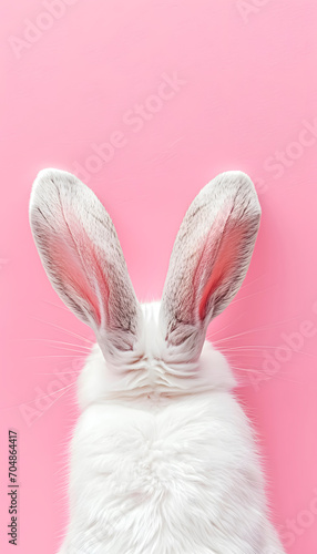 Easter bunnies. The ears of a white rabbit on a pink background.