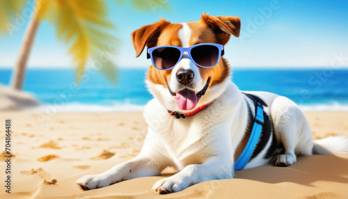 dog on the beach wearing sunglasses © Treborik ART