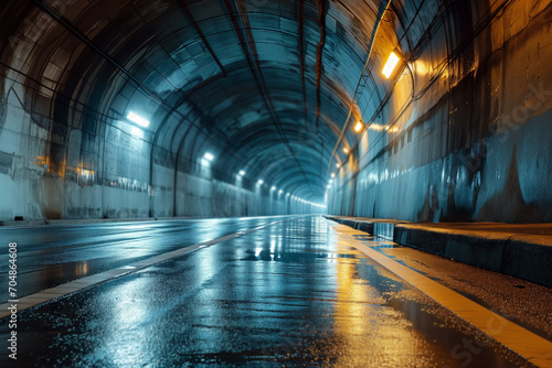Concrete Tunnel with Fluorescent Lights. Underground. Concrete Tunnel.