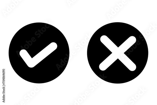 yes and no buttons, do and don't button, tick and cross buttons, checkmark and crossmark button isolated on white in round circle black color vector illustration photo