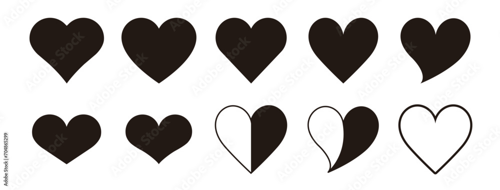 Black heart icon set vector - obrazy, fototapety, plakaty 