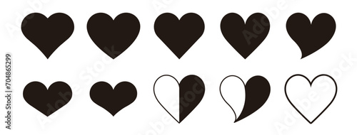 Heart icon set black and white vector