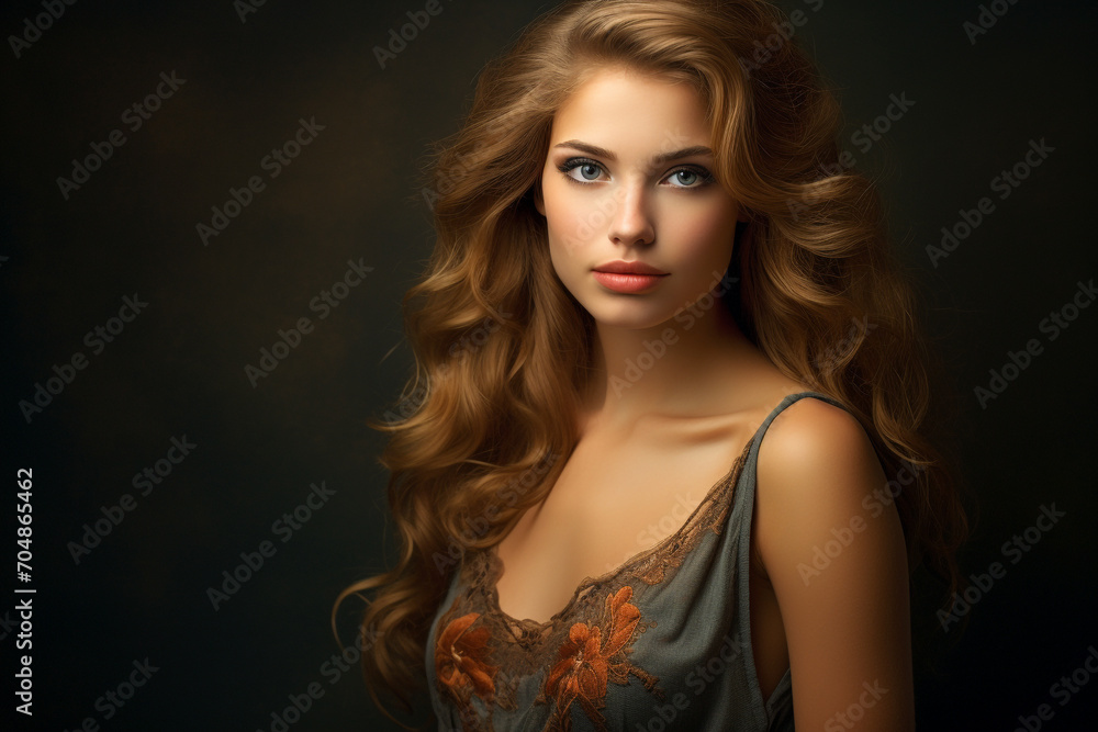 Fashion, make-up, hairstyle and lifestyle concept. Young and beautiful woman close-up studio portrait. Model looking at camera