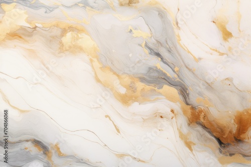 Fluid art texture. Background with abstract mixing paint effect. Liquid acrylic artwork that flows and splashes. Mixed paints for interior poster, banner, backdrop. Gray, gold and white colors