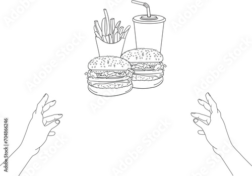 Vector Two hands craving a delicious two burger package