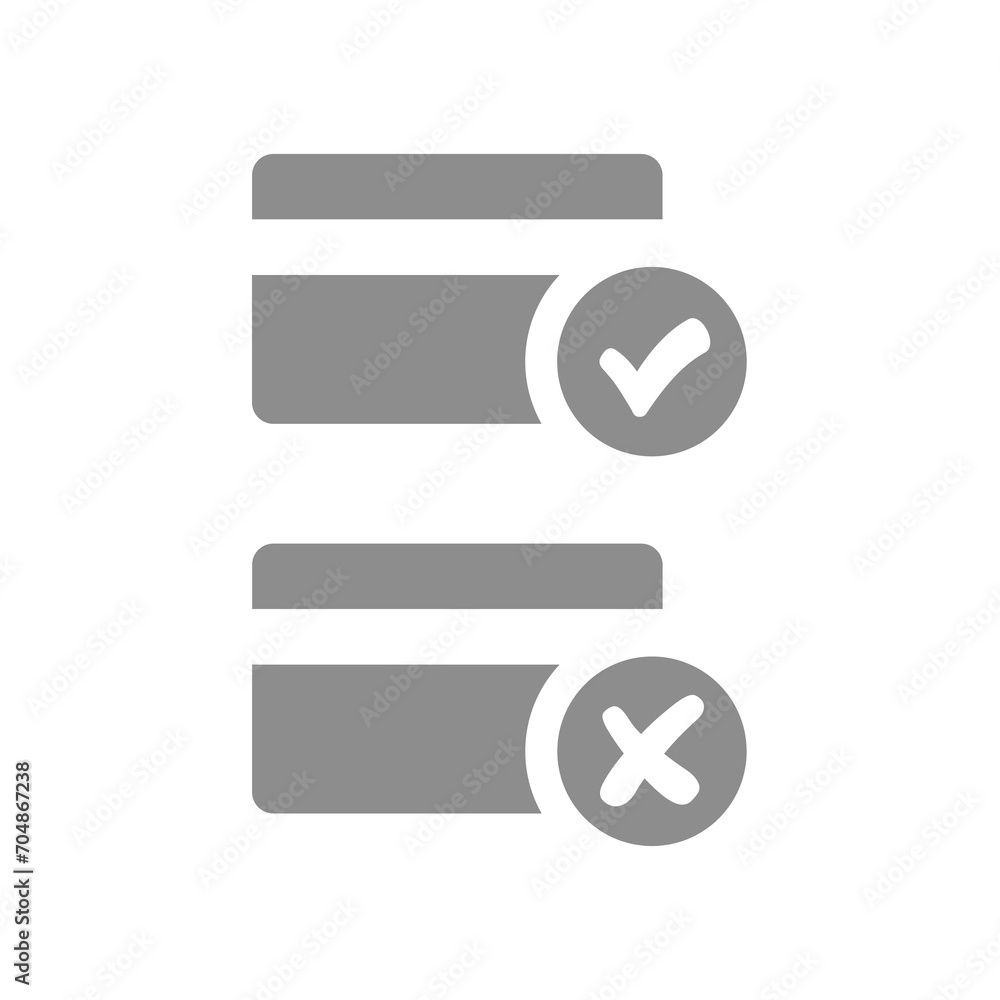 Credit card accepted or declined vector icons. Debit card rejected and approved icon set. Credit card accepted or declined vector icons. Debit card rejected and approved icon set.