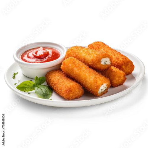 Mozzarella sticks, with tomato sauce isolate on transparency background png 