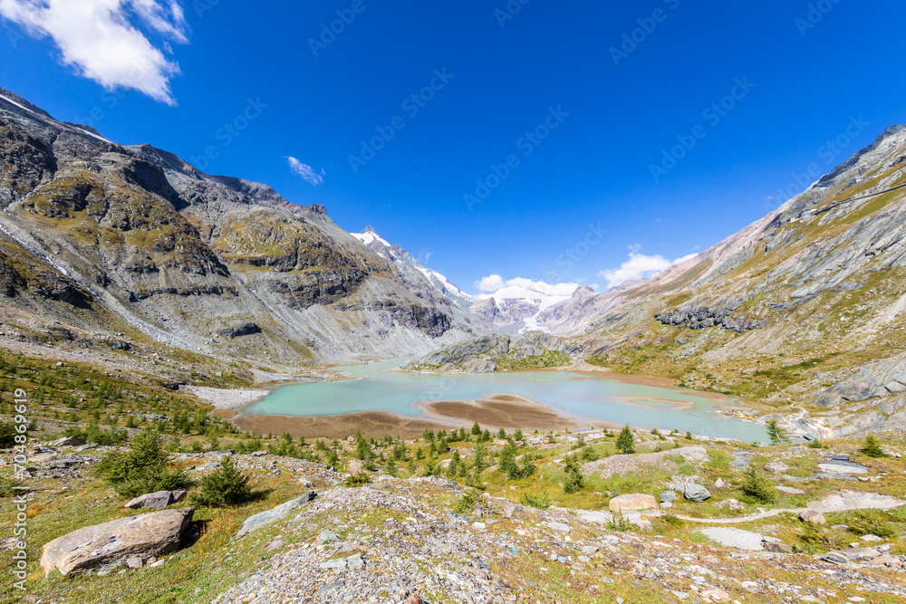 Sandersee lake with mountains under blue sky at Grossglockner, Austria Sandersee lake with mountains under blue sky at Grossglockner, Austria