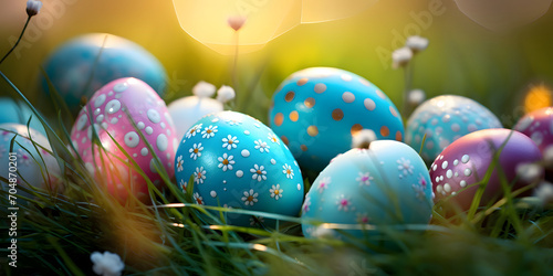 Color easter eggs and fairy nature background - Celebration design