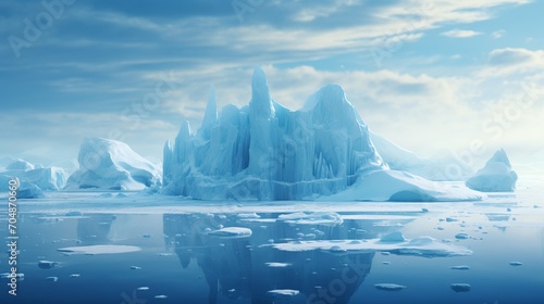 Melting ice with ice floe adrift in water, dissolving ice shards convey message of environmental preservation to take action to protect our planet, symbolizing environmental fragility, global warming © TRAVELARIUM