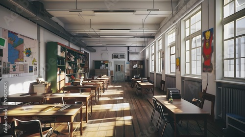 English school interior. chalkboard an empty class room.