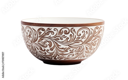 Bowl with Ogee Pattern on Pure White Surface Isolated on Transparent Background PNG.