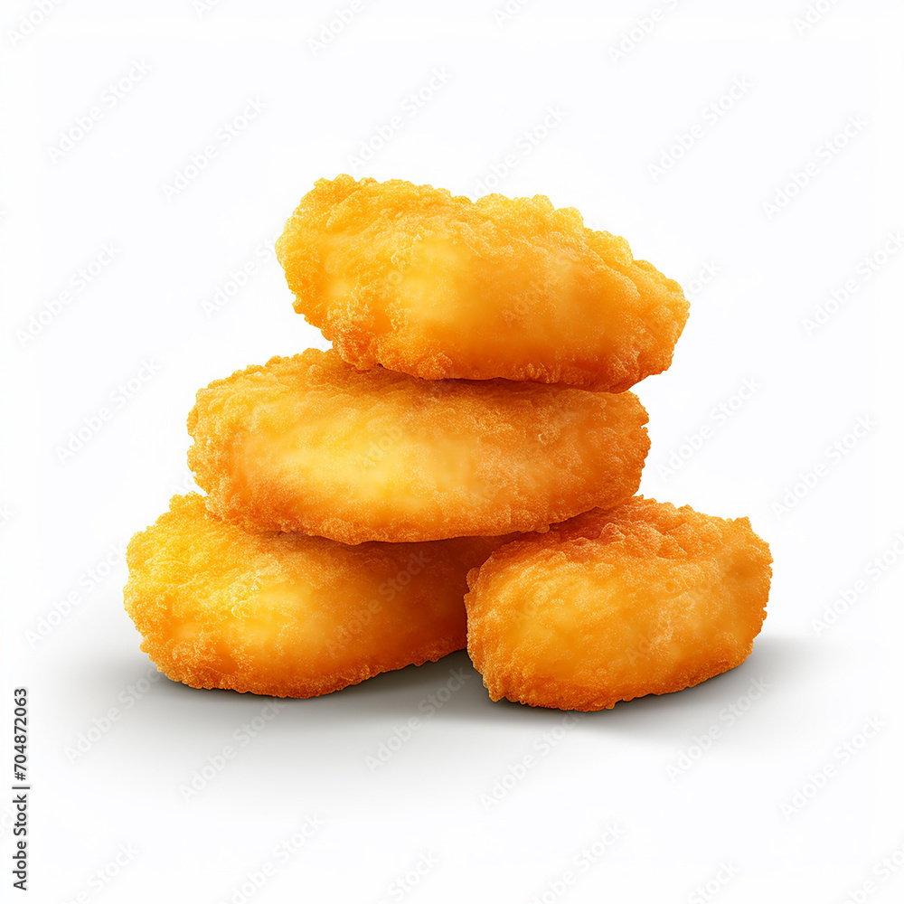 Fried chicken nuggets isolated on white background. 3d illustration