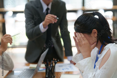 Female employees who make mistakes are scolded and shouted at by angry bosses or co-workers.
