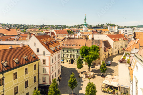 Slovakia, Bratislava Region, Bratislava, Franciscan Squareand surrounding housesin summer