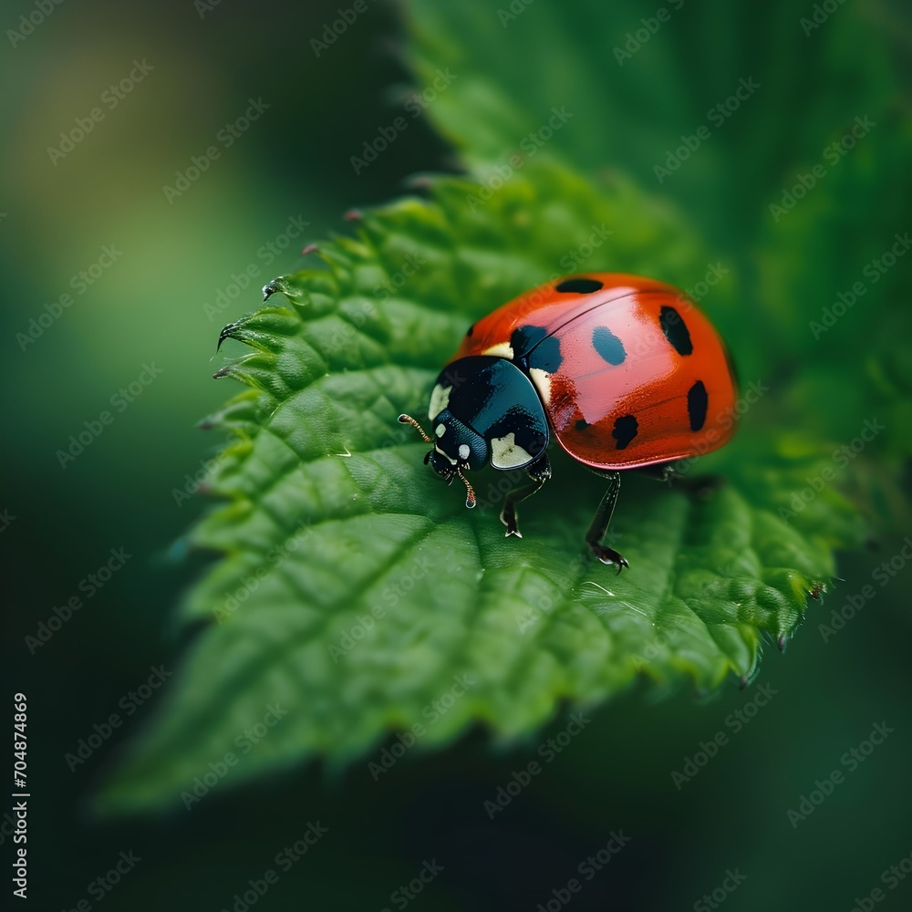 Obraz premium Close Up Photo of Ladybug on Leaf during Daytime