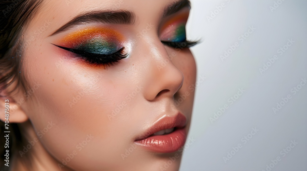 Close up of beautiful woman with colorful eyeshadow Close up of beautiful woman with colorful eyeshadow