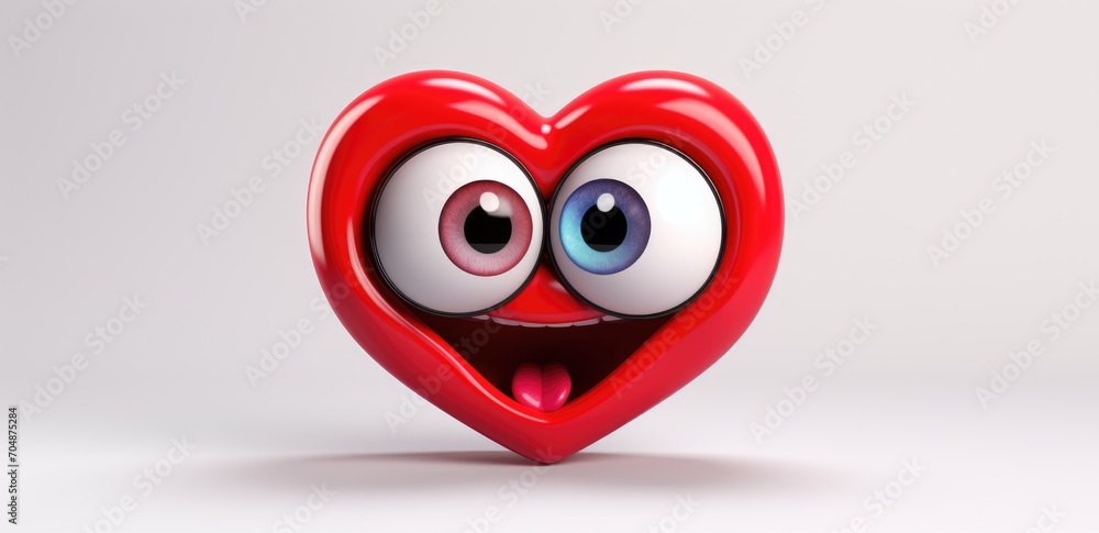cute heart on a one tone background with emotion. Cartoon Heart with big realistic eyes. Pink shades cute heart on a one tone background with emotion. Cartoon Heart with big realistic eyes. Pink shades