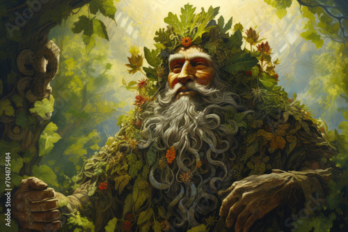 
Artistic portrayal of Jarilo, the Slavic god of vegetation and fertility, reviving the earth with vibrant plant life under the spring sun
