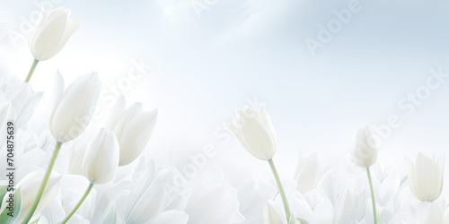 Woman's day banner, copy space, white tulips on a white background  © reddish